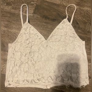 White Flower Mesh Crop Top